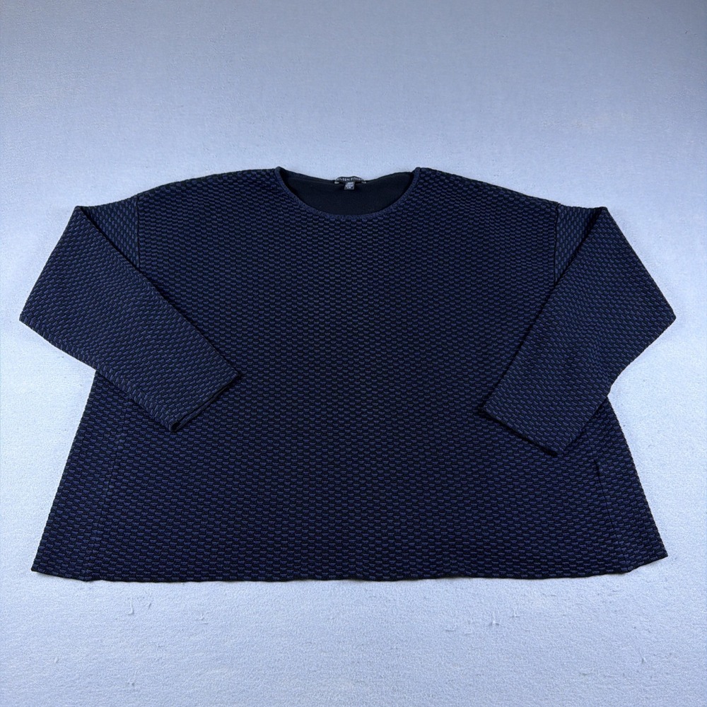 Eileen Fisher Midnight Sleek Tencel Sweater Womens Large Black Round Neck Top